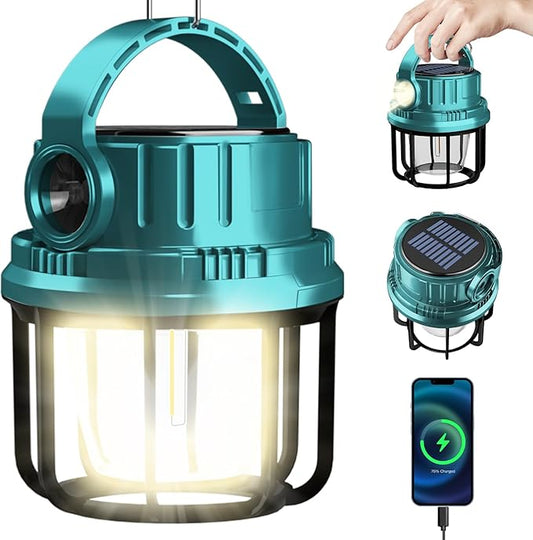 LED Camping Lantern Rechargeable, Solar Camping Lantern with USB Cable, 6 Light Modes Included with Two Light Source Modes for Hurricane, Power Outages