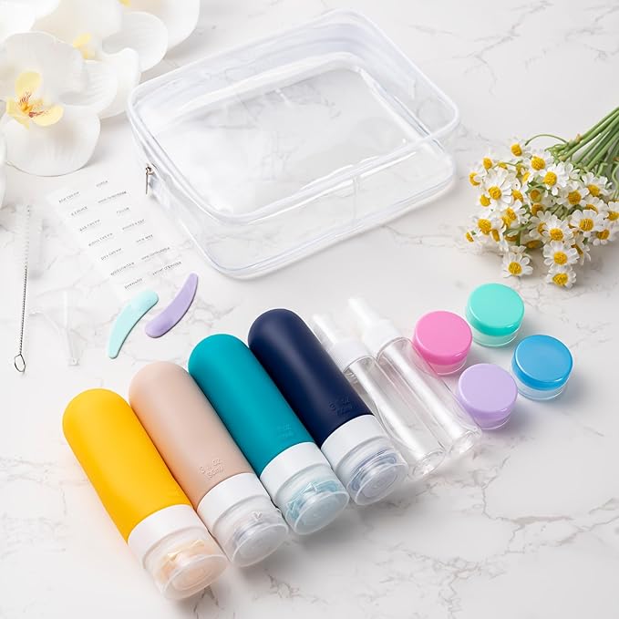 MODENGKONGJIAN 16 Pack Travel Bottles for Toiletries,TSA Approved Silicone Squeezable Travel Shampoo Bottles, 3oz Leak Proof Refillable Toiletry Cosmetic Containers (16PCS/Blue)