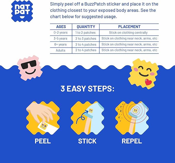 NATPAT Buzz Patch Mosquito Patch Stickers for Kids (3 pack, 180 stickers) - The Original All Natural Citronella Essential Oil Insect Patch, Plant Based Ingredients, Non-Toxic, DEET Free, for Toddlers,