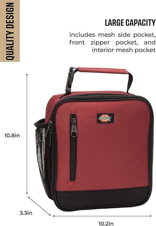 Dickies Basic Insulated Lunch Bag for Work, Thermal Reusable Office Lunch Box for Men, Women (Bloodstone)