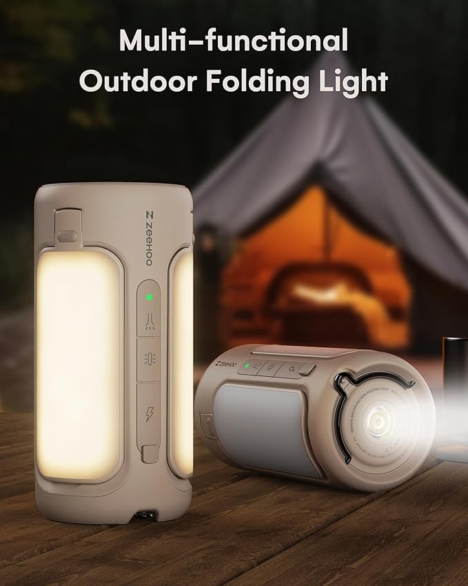 Rechargeable LED Camping Lantern, Camping Lights with Flashlights, Waterproof Tent Light with 4 Light Modes, Camping Essentials, 6000mAh Power Bank, for Camping, , Hiking, Power (Brown)