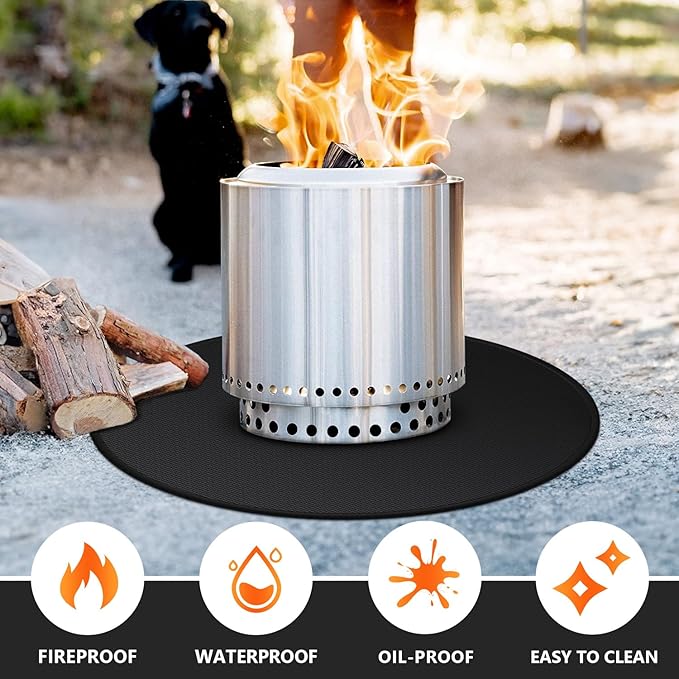 48'' Fire Pit Mat for Solo Stove Bonfire, Double-Sided Fireproof Under Grill Mat Deck Patio Protector Pad, Round BBQ Mat for Solo Stove Accessories, Easy to Clean, Reusable