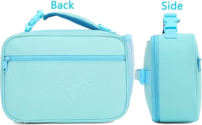 FlowFly Kids Lunch Bag, Durable Insulated School Lunch Box with Shoulder Strap and Bottle Holder, Water-resistant Thermal Small Lunch Cooler Tote for Teen Boys & Girls,Light Blue