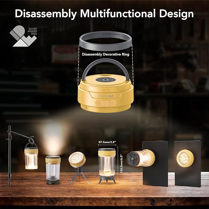 Consciot LED Camping Lantern, USB-C Rechargeable, 5 Light Modes 3 Color Temperatures 4400mAh Battery | Disassembly Free Design & Magnetic | Dimmable Flash Light & Night Light for Indoor and Outdoor