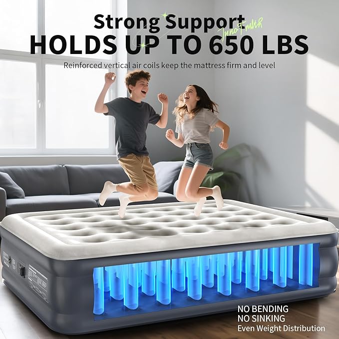 InnoTruth Air Mattress Queen with Built in Pump, Inflatable Mattress Blow up Mattress, Family Choice Award Winner, 18" Colchones Inflables Foldable Air Bed for Guest & Home, Ideal for Camping, 650lbs