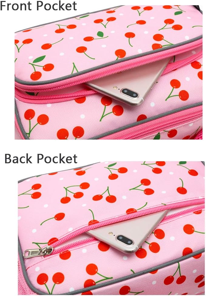 FlowFly Kids Lunch box Insulated Soft Bag Mini Cooler Back to School Thermal Meal Tote Kit for Girls, Boys,Cherry