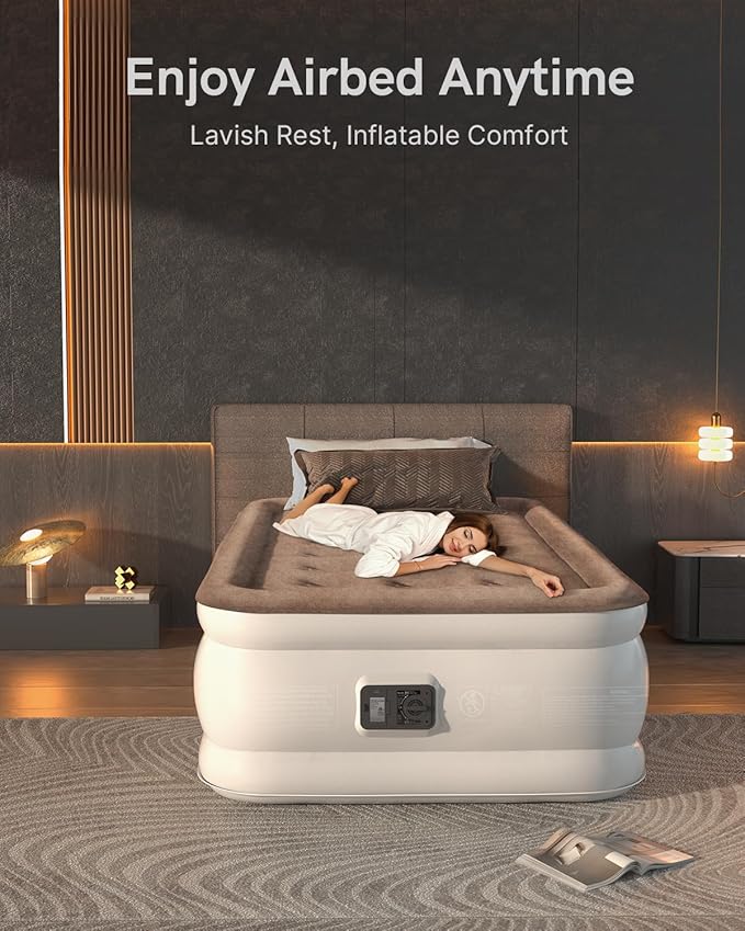 Twin Air Mattress with Built in Pump Raised, Blow up Mattress for Guest Home Camping, Inflatable Mattress Twin Size in 2 Mins Self Inflation, Compact Portable Air Bed, colchones inflables