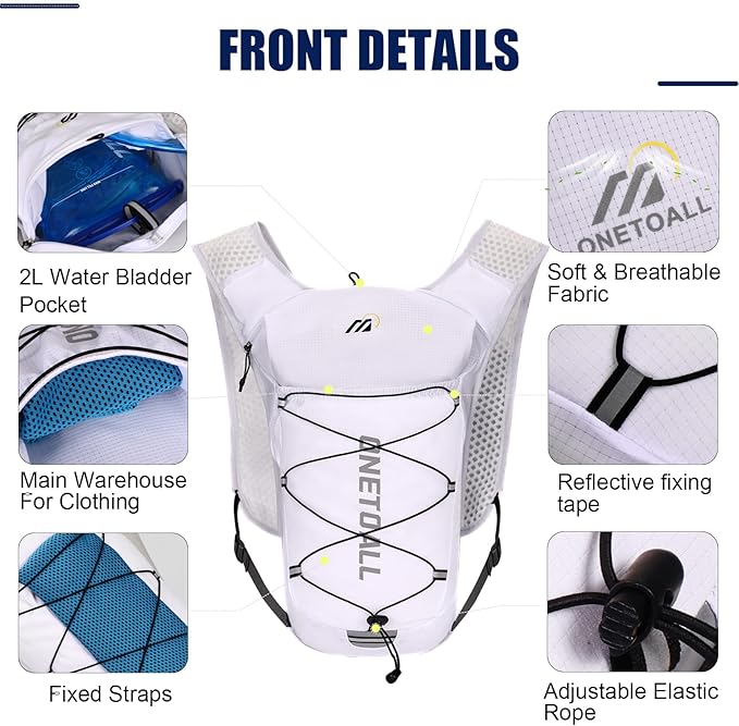 Running Vest for Women & Men, Lightweight 150g Hydration Backpack, 6L Pack for Trail Running, Marathon, Hiking, Cycling, Jogging, Adjustable Fit