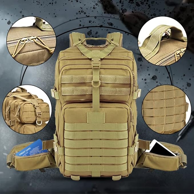 EMDMAK Military Tactical Backpack, 42L Large Military Pack Army 3 Day Assault Pack Molle Bag Rucksack