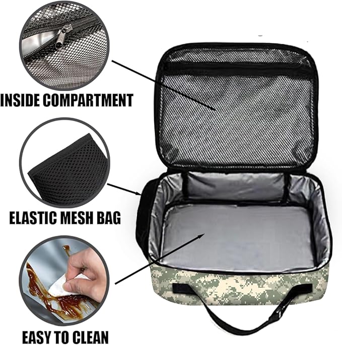 Camo Lunch Bag Reusable Insulated Camouflage Lunch Box Keep Food Cooler Thermal Lunch Tote for Women Men