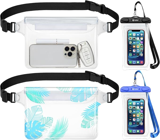 F-color Waterproof Fanny Pack - Waterproof Phone Pouch with Waist Strap - Cruise Essentials 2025 Must Haves Waterproof Pouch Dry Bag Keep Phone Valuables Safe for Beach Kayaking Boating Fishing