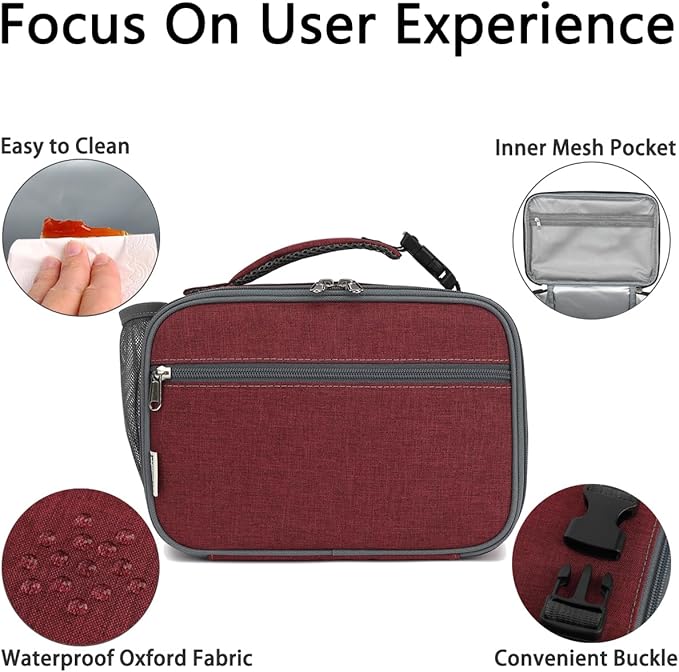 Insulated Lunch Box for School, Thermal Reusable Durable Freezable Lunch Bags for Kids Boys Girls Men Women - Small Soft Cooler Portable Lunch Tote Kit for Work Picnic Travel,Dark Red