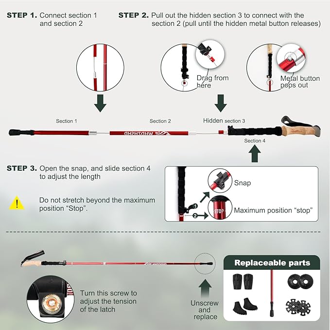 Trekking Poles for Hiking - Walking Sticks for Men, Women, Seniors, 2pc Collapsible Lightweight Aluminum Alloy Hiking Poles for Nordic Walking & Outdoor Adventures