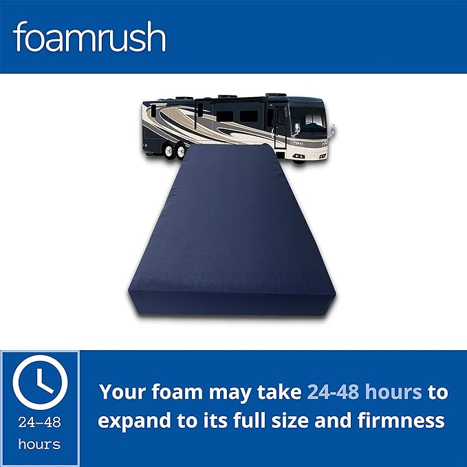FoamRush 6-Inch Bunk (32" x 75") Gel Memory Foam RV Mattress Replacement with Canvas Navy Cover, Medium Firm, Made in USA, Camper Trailer, Removable Water-Resistant Outdoor/Indoor Cover w Zip