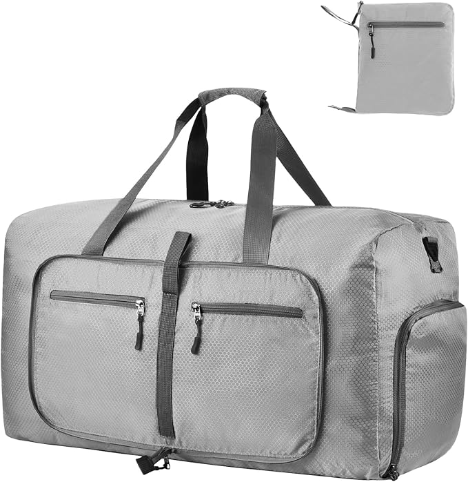 Dimayar Travel Duffle Bag for Men Women - Foldable Duffel Bag with Shoes Compartment - Overnight Bags Waterproof & Tear Resistant(65L,Space Gray)