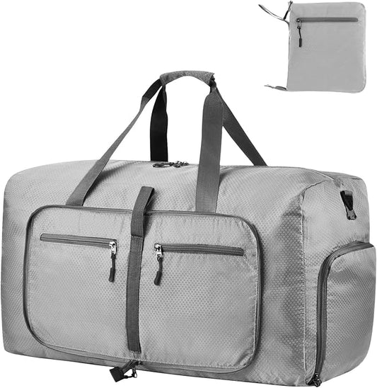 Dimayar Travel Duffle Bag for Men Women - Foldable Duffel Bag with Shoes Compartment - Overnight Bags Waterproof & Tear Resistant(65L,Space Gray)