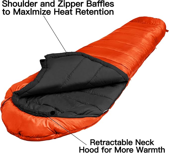 Bessport Mummy Sleeping Bag | 15-45 ℉ Extreme 3-4 Season Sleeping Bag for Adults Cold Weather– Warm and Washable, for Hiking Traveling & Outdoor Activities