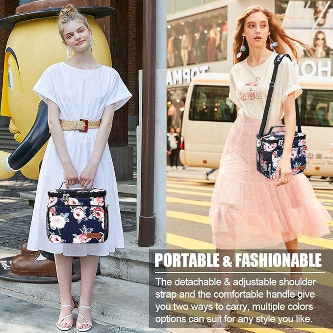 Tiblue Insulated Lunch Bag for Women/Men, Reusable Lunch Box for Office Work School Picnic Beach, Leakproof Freezable Cooler Bag with Adjustable Shoulder Strap for Kids/Adult(Medium, Romantic Rose)