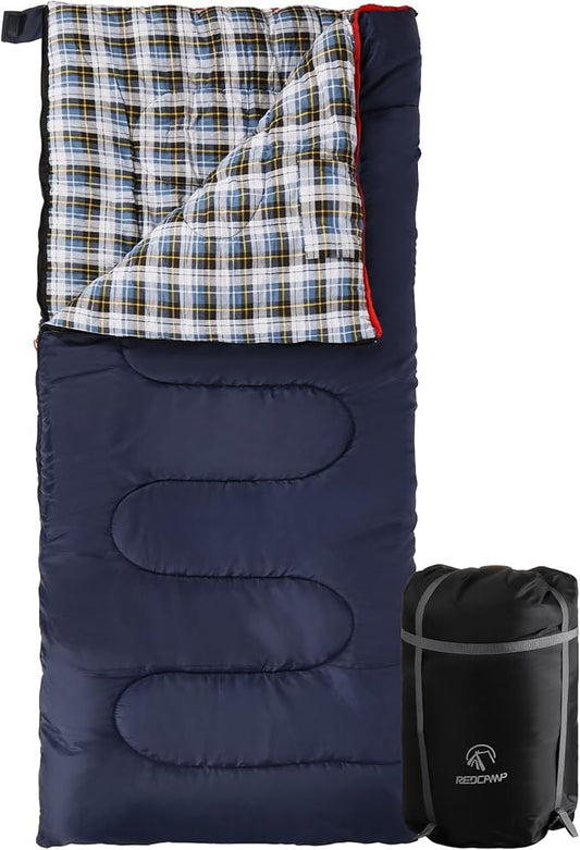 REDCAMP Cotton Flannel Sleeping Bag for Camping Backpacking, Adults Cold Weather Envelope Sleeping Bags with 2/3/4lbs Filling