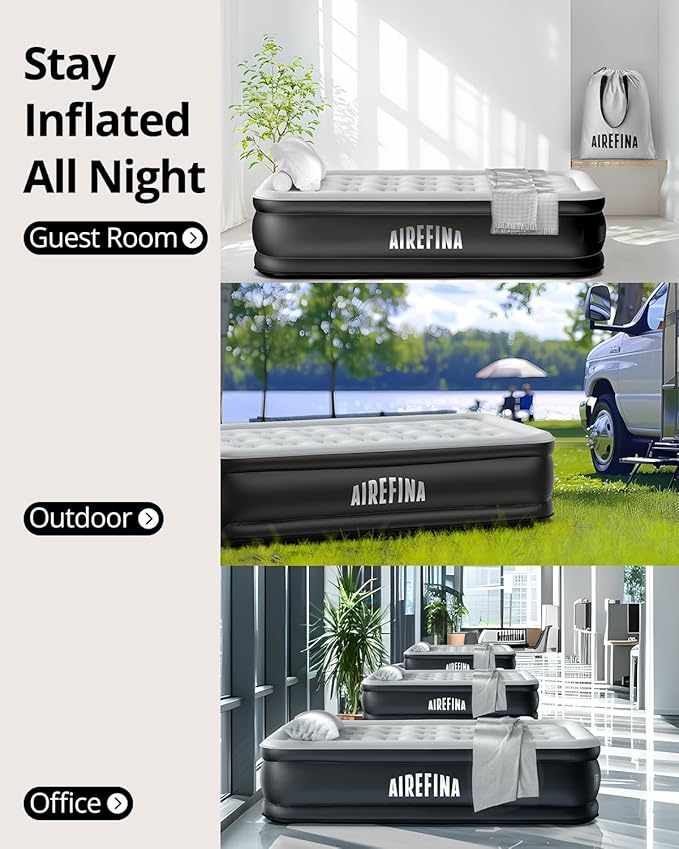 Airefina Twin Air Mattress with Built-in Pump, 18" Comfort Inflatable Mattress Quick Inflation/Deflation for Guests Home Camping Twin Blow Up Mattress with Carry Bag, Air Bed, Colchones Inflables