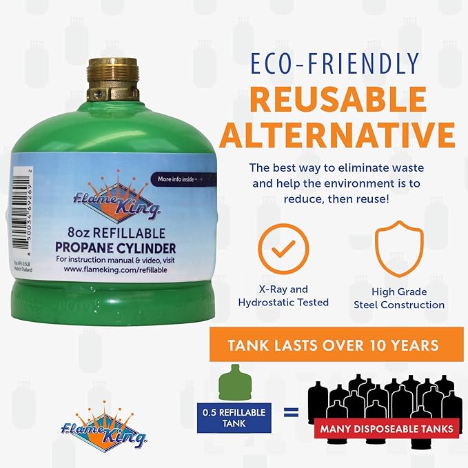 Flame King FK-0.5LB-2 (1/2LB) Refillable Empty Propane Cylinder Tank for Small Propane Lamps, Lanterns and Camp Stoves (2-pack)