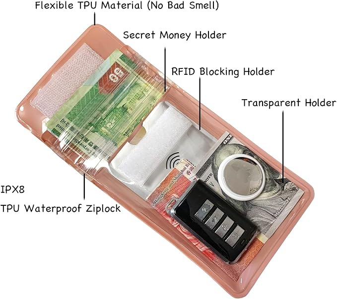 Armband Waterproof wallet Floating Surf Car Key Fob Case Beach dry bag ankle Waterproof Pouch Holder For GPS Key Money Credit Vaccine Card Driver License ID Badge (Pink)