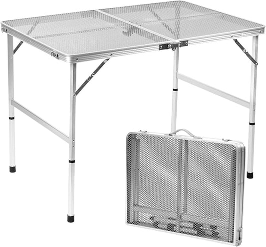 Folding Table, Easy for Storage, Compact and Portable Picnic Table for Grill, Outdoor Camping, Garden, Patio, Dining, BBQ, Party, Market, 3Ft (Medium, Silver)