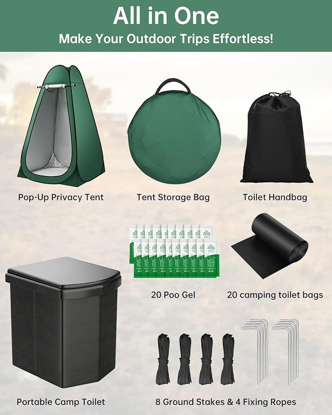 Camping Bathroom Tent and Toilet, 16.5'' XL Portable Toilet Tent for Adults Camping Toilets Portable Tent, Pop Up Privacy Toilet Tent for Camping