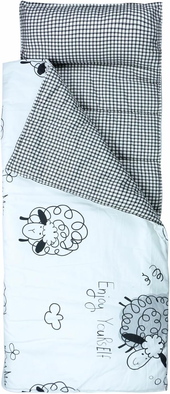 Toddlers Nap Mat with Removable Pillow and Soft Blanket, Lightweight Daycare Preschool Kindergarten Sleeping Bag, Travel Slumber for Kids Girls Boys