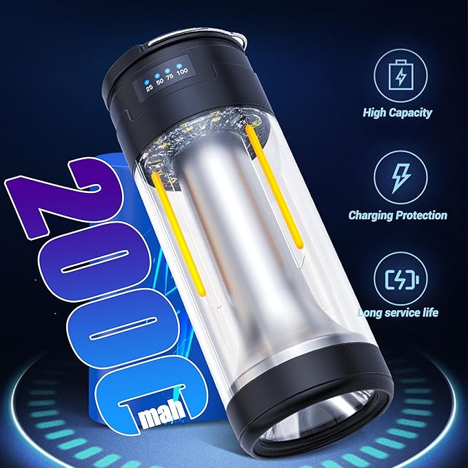 FZH Camp Lantern Rechargeable, Camp Light Flashlight with Magnetic, Power Bank, White/Warm/Red SOS Light Mode for Emergencies, Camping, Hiking,Tent