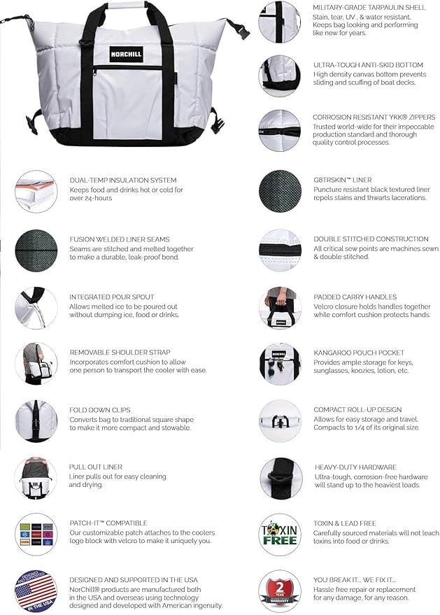 NorChill Soft Coolers 12 Can Insulated Marine Boatbag Soft Sided Cooler, White