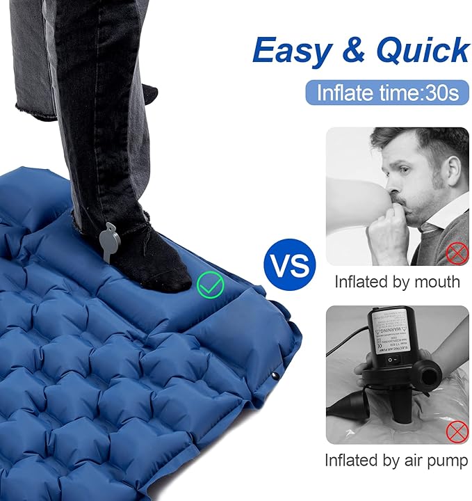 Night Cat Inflatable Sleeping Pads Mat Bed with Foot Pump and Pillow for Camping Backpacking Hiking Ultra-Light Compact Comfortable Extendable