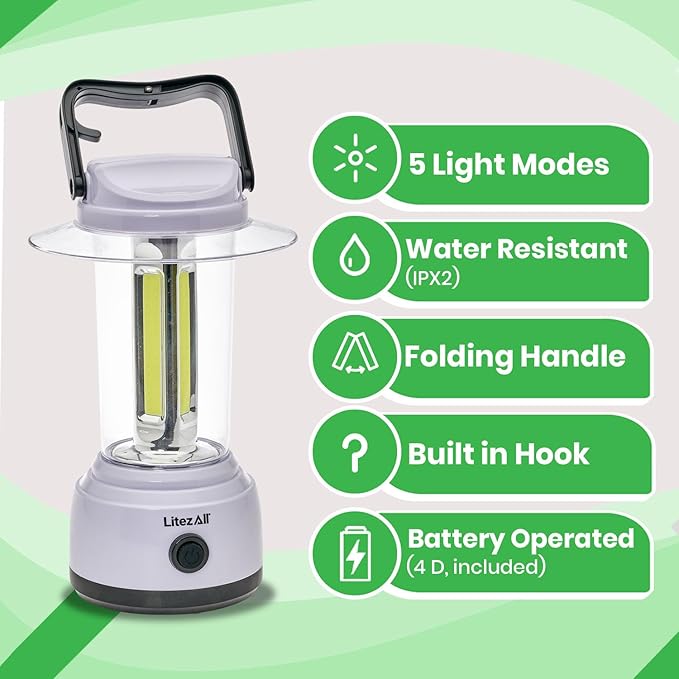 LitezAll LED Lanterns for Power Outages, Brightest Lantern 2000 Lumens - Battery Powered Light Emitting Diode Lantern for Emergency and Camping