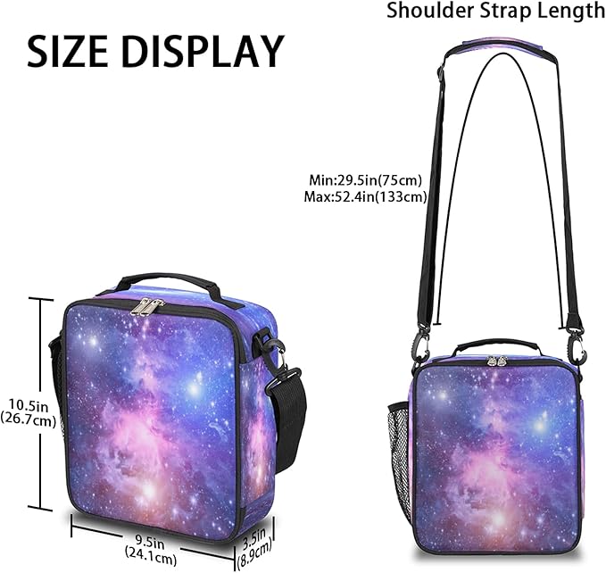 Universe Space Galaxy Nebula Lunch Bag for Girls Boys Outer Space Galaxy Insulated Lunch Box for Kids School Picnic Travel Outdoor,Students Teens Thermal Lunch Tote Bag with Adjustable Shoulder Strap