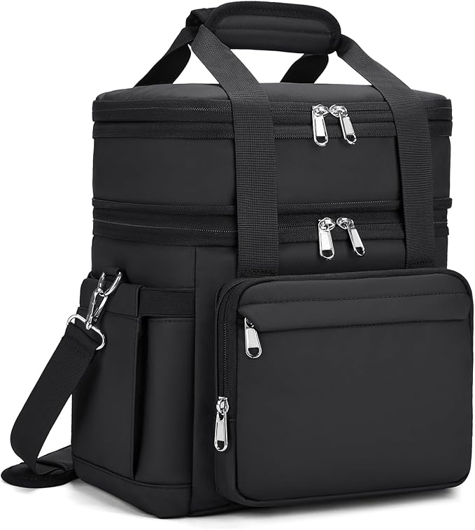 Insulated Lunch Box for Women - Reusable Modern Double Deck Lunch Bag Adults Expandable Heavy Duty Lunch Cooler Tote for Work Office Picnic,Black