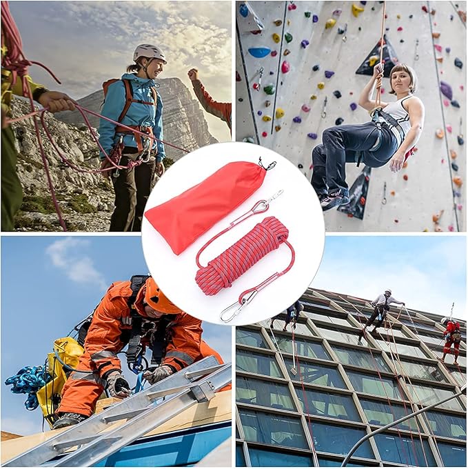 10mm/12mm Climbing Rope, Outdoor Static Rock Climbing Rope, Tree Climbing Rappelling Rope, Escape Nylon Rope, Ice Climbing Equipment Fire Rescue Parachute Rope with 2 Steel Hooks