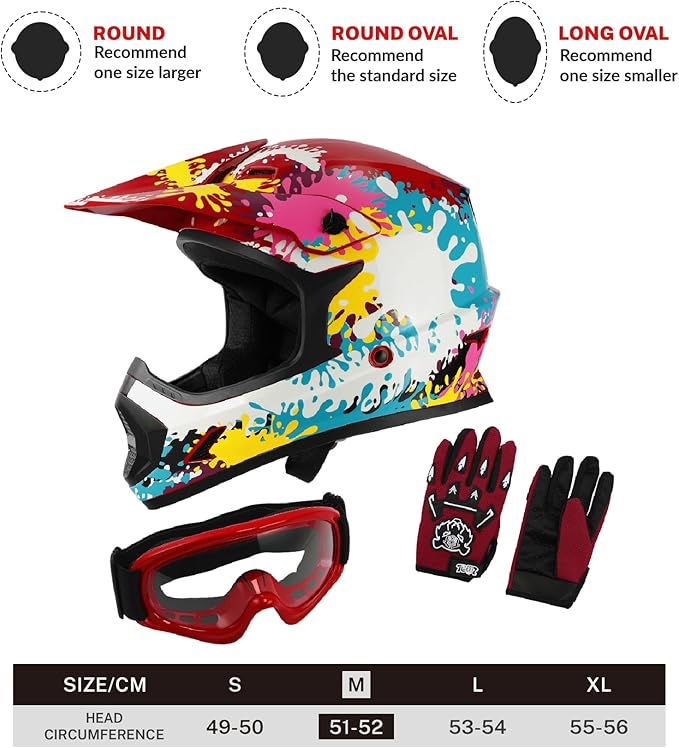 TCT-MOTORPARTS DOT Youth Kids Motocross ATV Full Face Helmets for Offroad Street Dirt Bike Go-Kart BMX MX Colorful Graffiti Medium