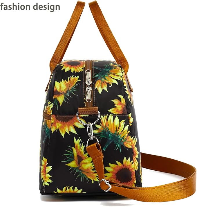 FlowFly Insulated Lunch Bag With Shoulder Strap for Women, Men, and Kids, Large and Reusable, Handle, Freezable Work and School Travel Tote and Meal Prep Organizer,Sunflower