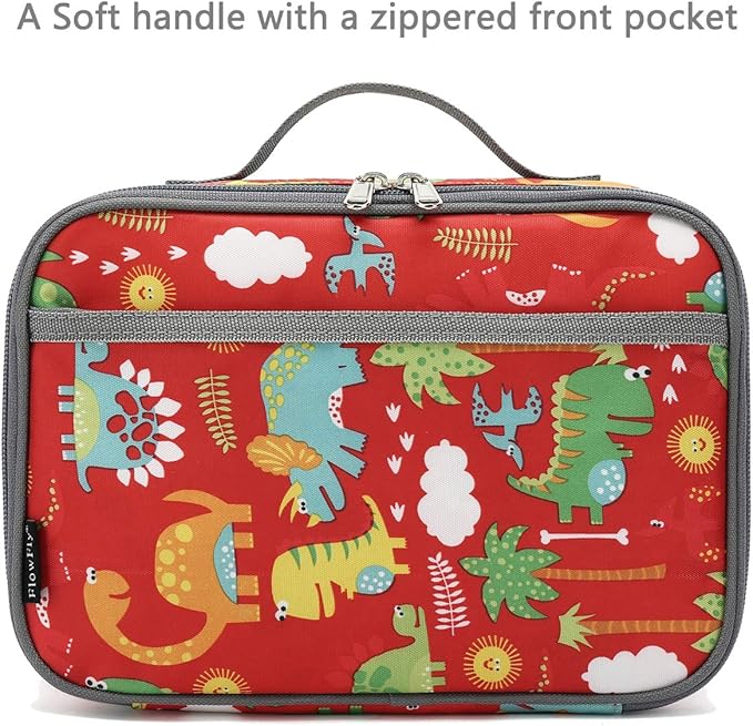 FlowFly Kids Lunch box Insulated Soft Bag Mini Cooler Back to School Thermal Meal Tote Kit for Girls, Boys,Dinosaur&Coconut