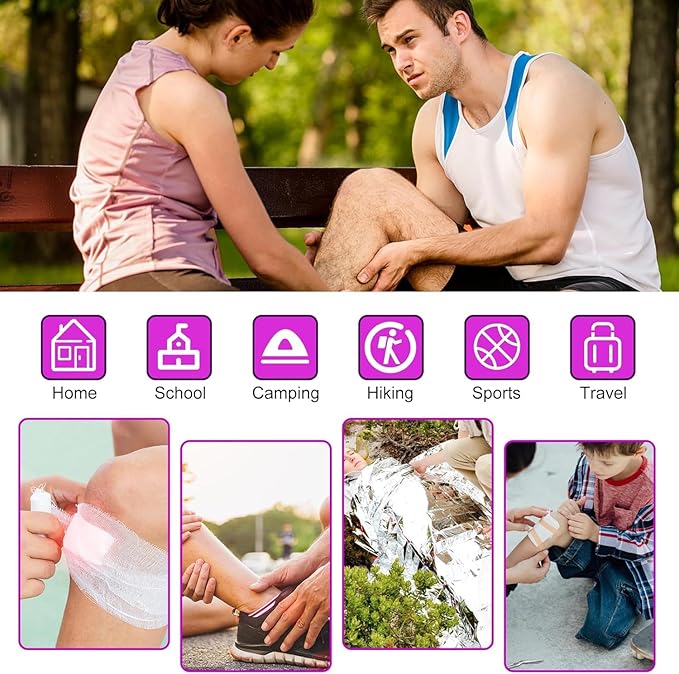 Small-Campact First-Aid Kit-Refill Supplies-Basic Emergency-Essentials - 300PCS Home Essentials Emergency Accident Kits for Businesses Workplace Outside Travel Purple 1st Aid