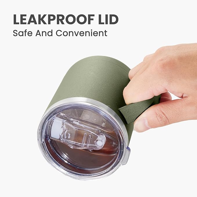 MEWAY 12oz Coffee Mug With Handle 4 Pack Bulk,Stainless Steel Insulated Travel Tumblers With Sliding Lid,Double Wall Vacuum Camping Cup for Hot & Cold Drinks Tea (Army Green,Set of 4)