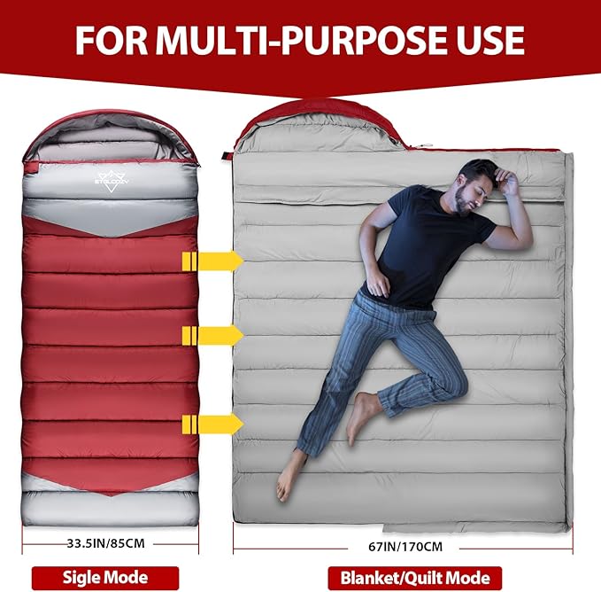 Adult Kids Sleeping Bag - All Season Warm/Cold Weather Lightweight for Camping & Hiking - Compact w/Compression Sack - Portable for Backpacking Travel Indoor - Unisex Boy Girl Man Woman