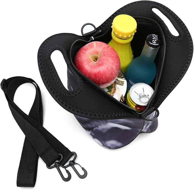 Insulated Neoprene Lunch Bag Removable Shoulder Strap Reusable Thermal Thick Lunch Tote Bags For Women,Teens,Girls,Kids,Baby,Adults-Lunch Boxes For Outdoors,Work,Office,School (Snow Wolf)