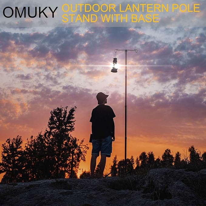OMUKY Telescopic Lantern Stand with Base Outdoor Camping Lamp Stand Pole Adjustable Lantern Pole (Silver)
