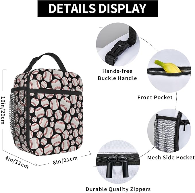 Baseball Ball Lunch Bag Insulated Reusable Lunch Box Thermal Cooler Tote For Men Women Work Travel Picnic Hiking