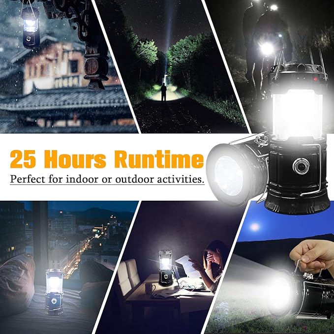 Collapsible Portable LED Camping Lantern XTAUTO Lightweight Waterproof Solar USB Rechargeable LED Flashlight Survival Kits for Indoor Outdoor Home Emergency Light Power Outages Hiking Hurricane 4-Pack