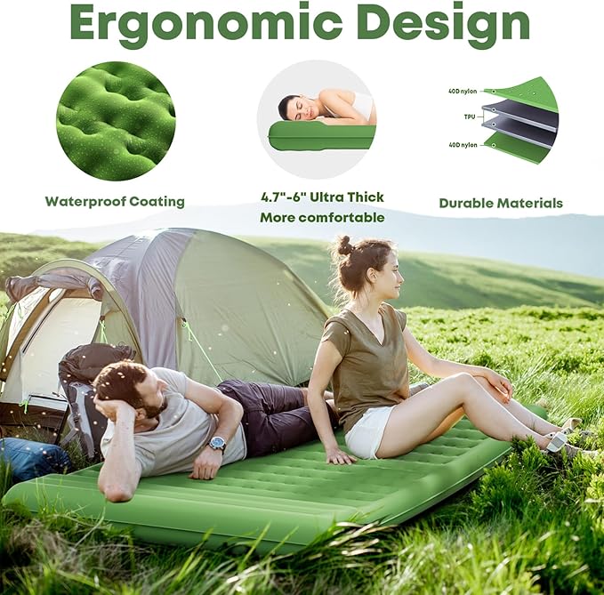 Sleeping Pad 4.7" Extra Thick, Upgraded Reinforced Support Structure with Built-in Foot Pump and Pillows Portable Camping Air Mattress Bed for Tent Backpacking Hiking