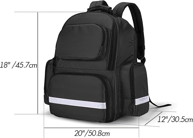 Trunab First Responder Bag Trauma Backpack Empty, Medical Emergency Kits Storage Jump Bag Pack for EMT, EMS, Police, Firefighters, Safety Officers, Black