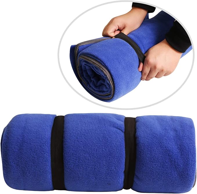 REDCAMP Fleece Sleeping Bag Liner with Hood, Great for Adult Warm or Cold Weather, 87" Long Full Sized Zipper Camping Blanket for Outdoor, Blue