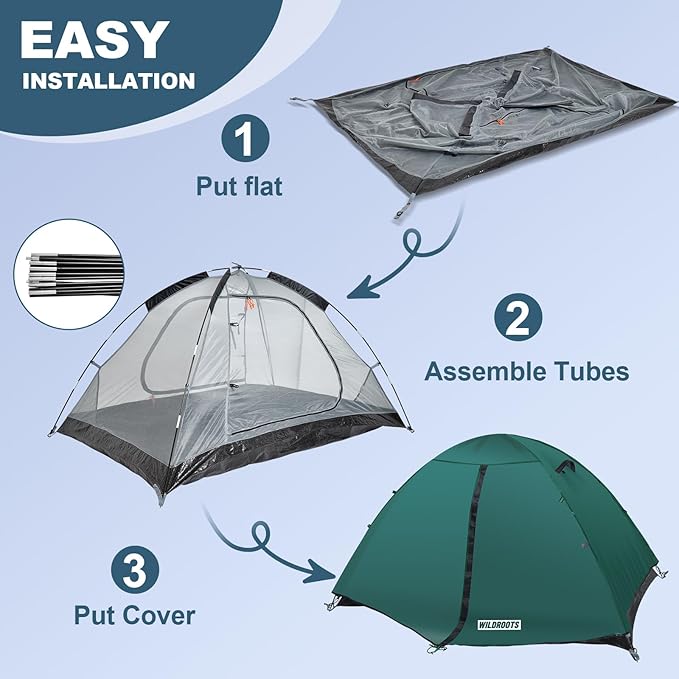 WILDROOTS Backpacking Tent, Mountain Hiking Tent for 2 Person, 4 Season Lightweight Camping Tent
